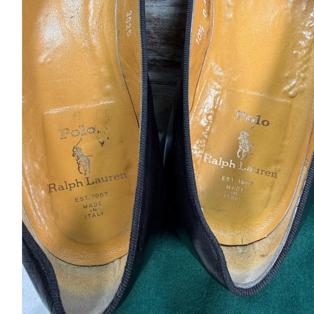 Polo Ralph Lauren Mens Black Leather Opera Pumps Formal Bow Loafers 10.5 D Italy